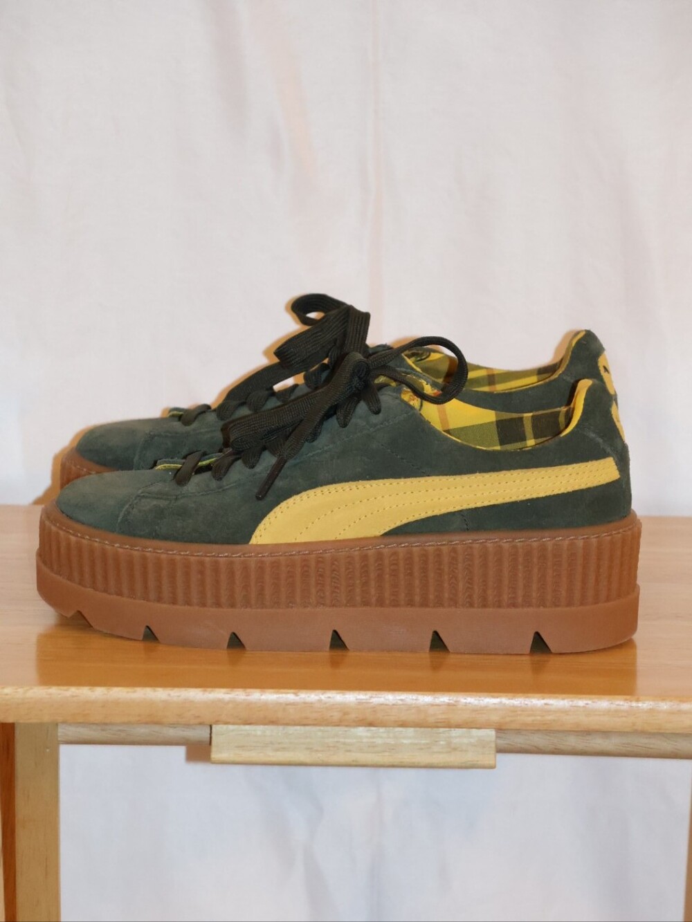 Puma FENTY by Rihanna Green & Yellow Cleated Creeper Suede Platform Sneakers. - Picture 3 of 16
